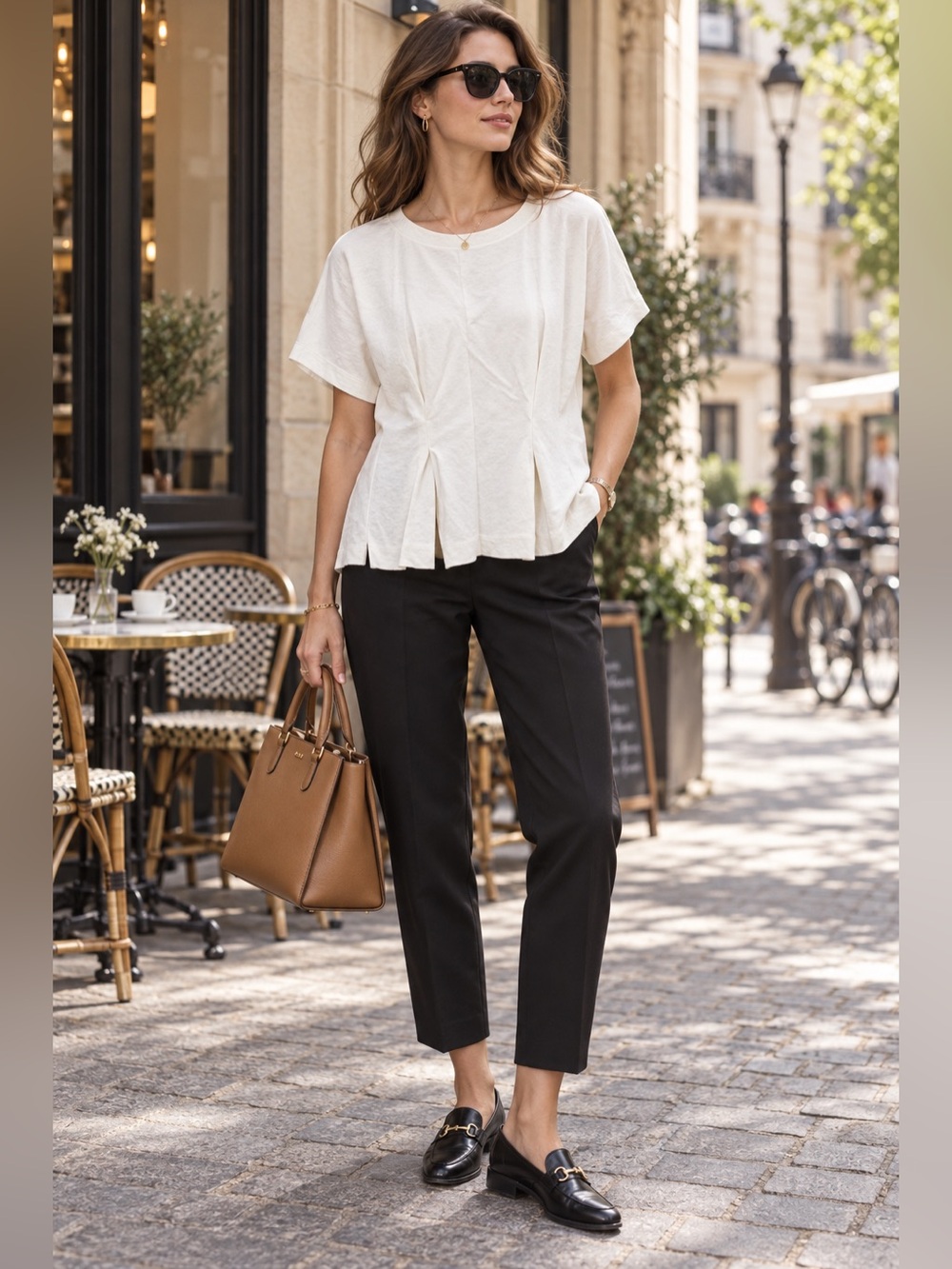 Club Monaco White Front Pleated Short Sleeve Cotton Top Small Classic